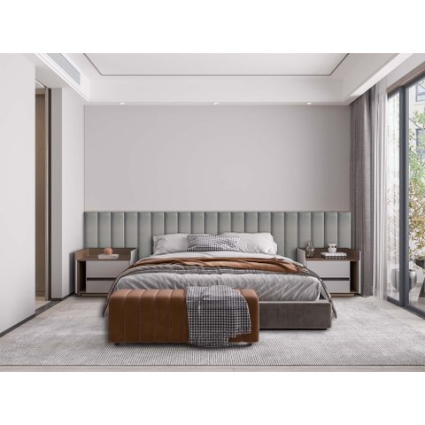 Kit 8 Placas Cabeceira Estofada para Cama Queen - Módulo 20 Cm X 60 Cm:cinza