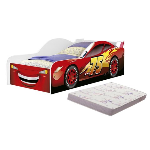 Mini Cama Carro Infantil Juvenil com Proteção Lateral de Mdf Adesivado Mcqueen Vermelho