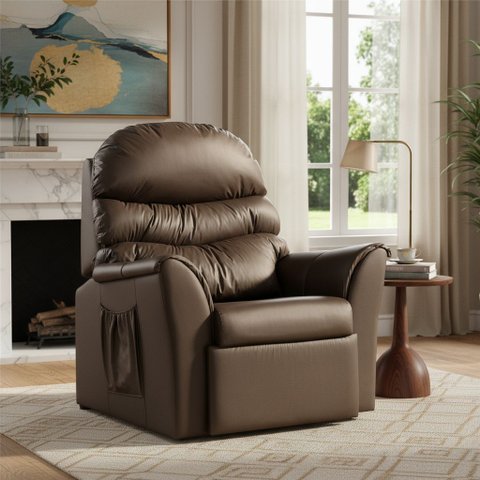 Poltrona do Papai Reclinavel em Courino Corano Botão (marrom)