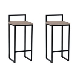 Kit 2 Banquetas Altas Industriais em Aço Dori Preto Assento Suede Bege - 1