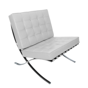 Poltrona Barcelona Base Inox Couro Natural Legitimo:branco