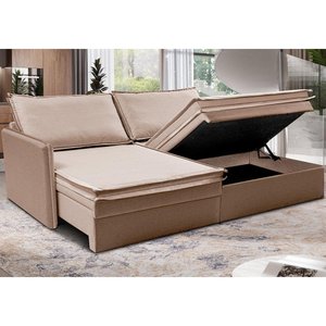 Sofá sem Caixa Retrátil Baú 1,55m Lounge Linho Bege Escuro Cama inbox
