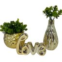 Ver imagem 1 de Kit decoração palavra love dourada + 2 vasos de cerâmica