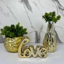 Ver imagem 3 de Kit decoração palavra love dourada + 2 vasos de cerâmica