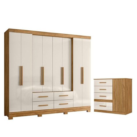 Guarda Roupa Casal San Lorenzo e Cômoda Vênus Freijó Off White – Moval