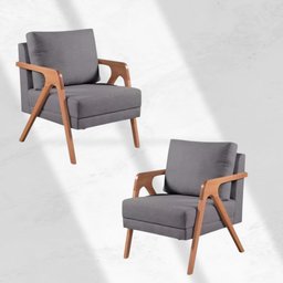 Kit 2 Poltronas Decorativa Mona Luxo Braço de Madeira:veludo Cinza - 3