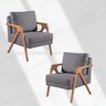 Kit 2 Poltronas Decorativa Mona Luxo Braço de Madeira:veludo Cinza - 3
