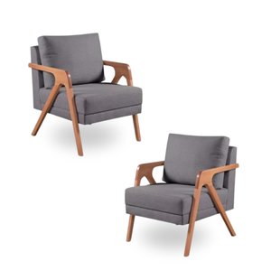 Kit 2 Poltronas Decorativa Mona Luxo Braço de Madeira:veludo Cinza