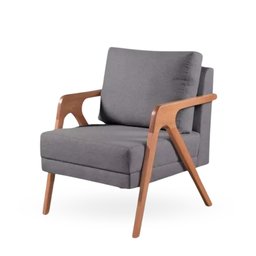 Kit 2 Poltronas Decorativa Mona Luxo Braço de Madeira:veludo Cinza - 2