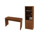 Ver imagem 1 de Escritório com Mesa para Computador Simples Gavetas com Armário Pareteleira 2 Portas Amendoa - Fdeco