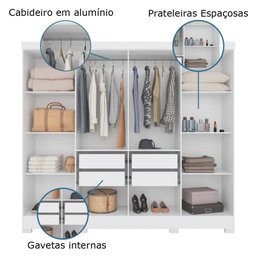 Guarda Roupas Casal com Espelho 8 Portas 4 Gavetas Diplomata Moval Branco - 4
