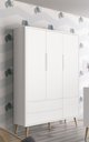 Ver imagem 2 de Guarda-roupa Retrô 3 Portas Théo New Branco Fosco com Natural - Moveisaqui