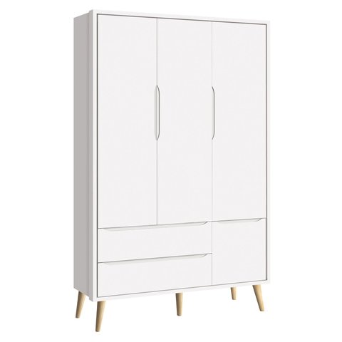 Guarda-roupa Retrô 3 Portas Théo New Branco Fosco com Natural - Moveisaqui