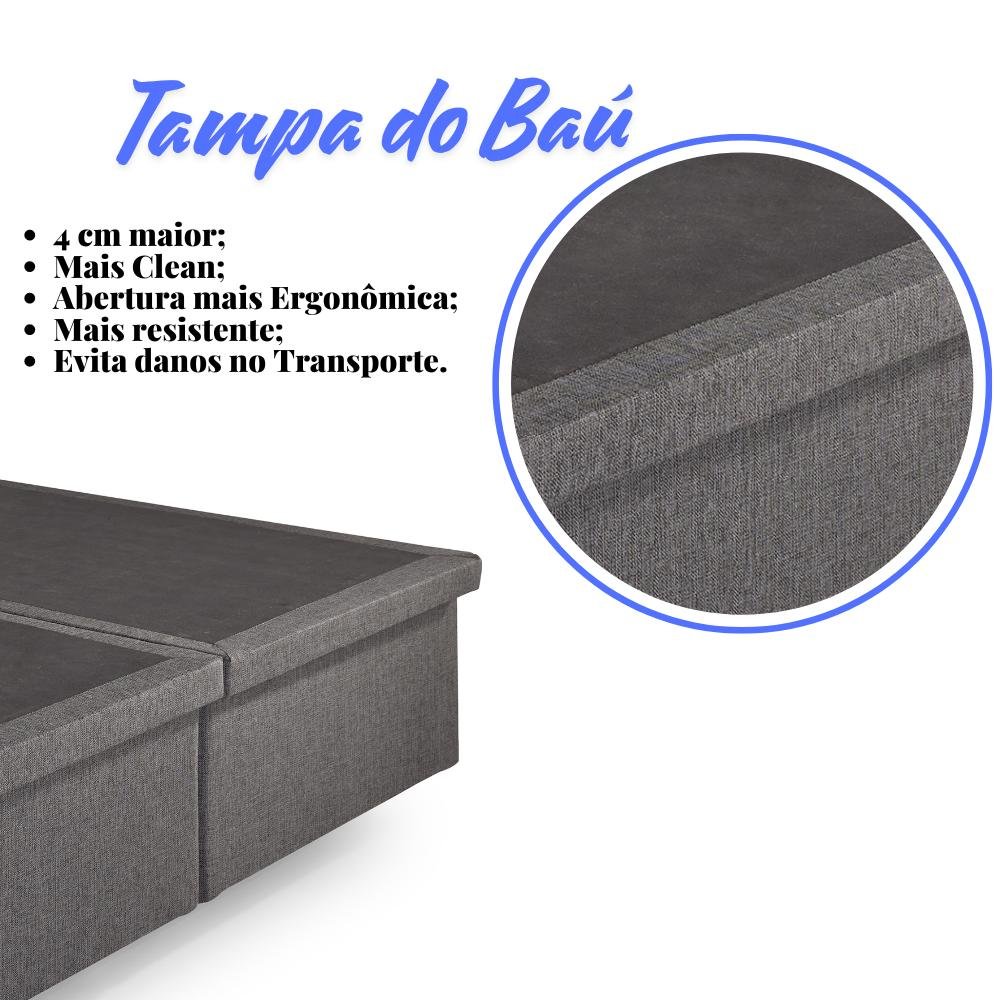 Base Box Baú Casal Bipartido 138x188x42cm Linho Cinza - 7