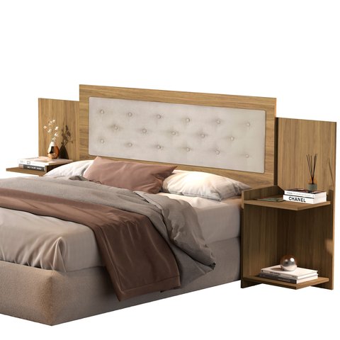 Cabeçeira Casal Box Áustria 100% MDF Multimídias p/ 138/158 cm -com Captone -Basoto:Amendoa