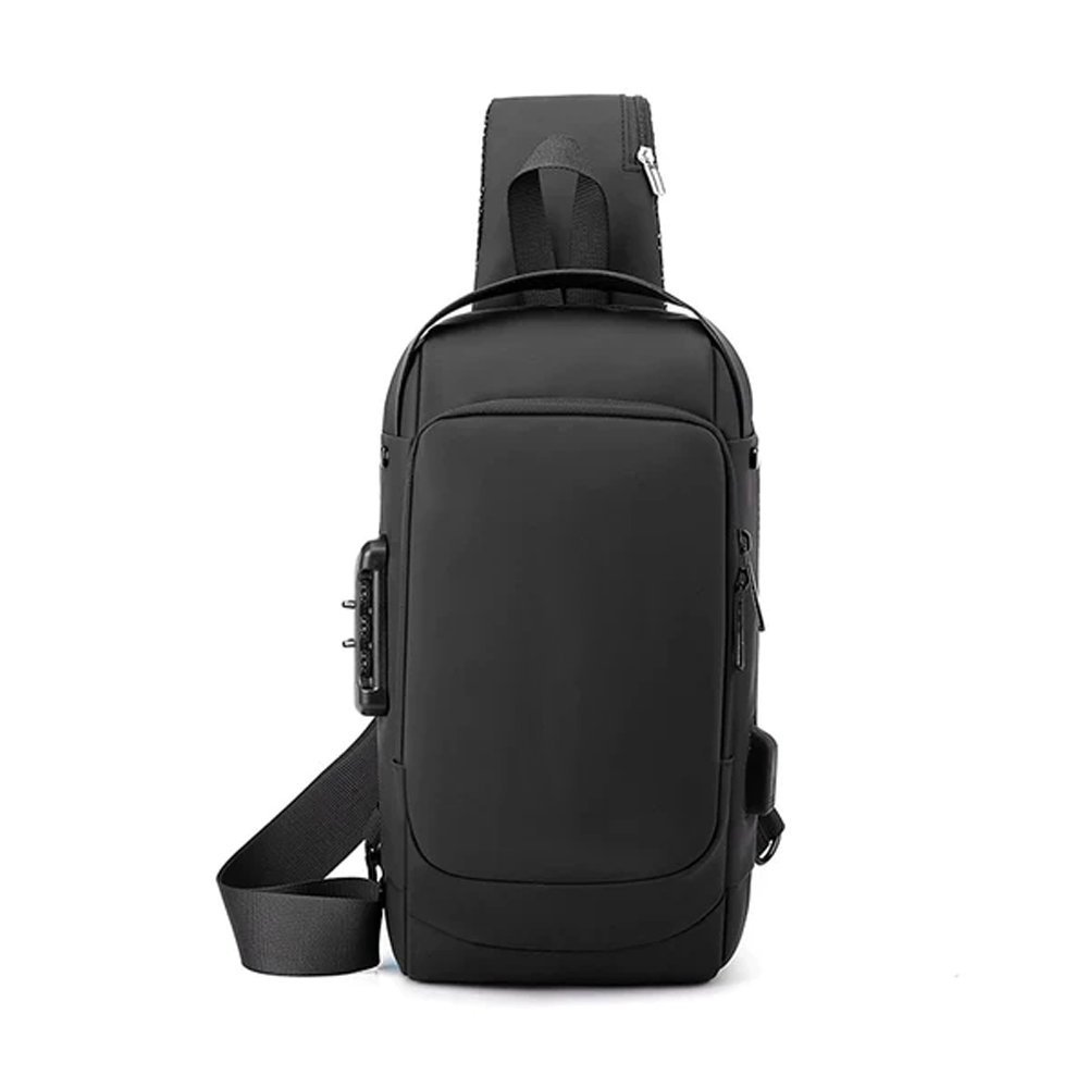 Mochila Anti Furto Transversal Cadeado com Senha Saida Carregador Usb Resistente a Água:preto/unisse