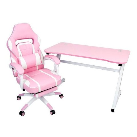 Conjunto Mesa Gamer Pelegrin Pel-008P Rosa e Cadeira Gamer Pelegrin Pel-3020 Rosa