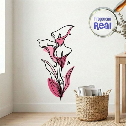 Adesivo Floral Boho Rosa Estilo Nórdico 45x90 Minimalista Mod.04