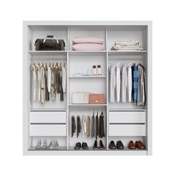 Guarda-roupa Casal 3 Portas 4 Gavetas com Espelho Panamá Sallêto Móveis Branco - 3