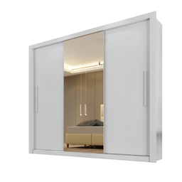 Guarda-roupa Casal 3 Portas 4 Gavetas com Espelho Panamá Sallêto Móveis Branco - 2