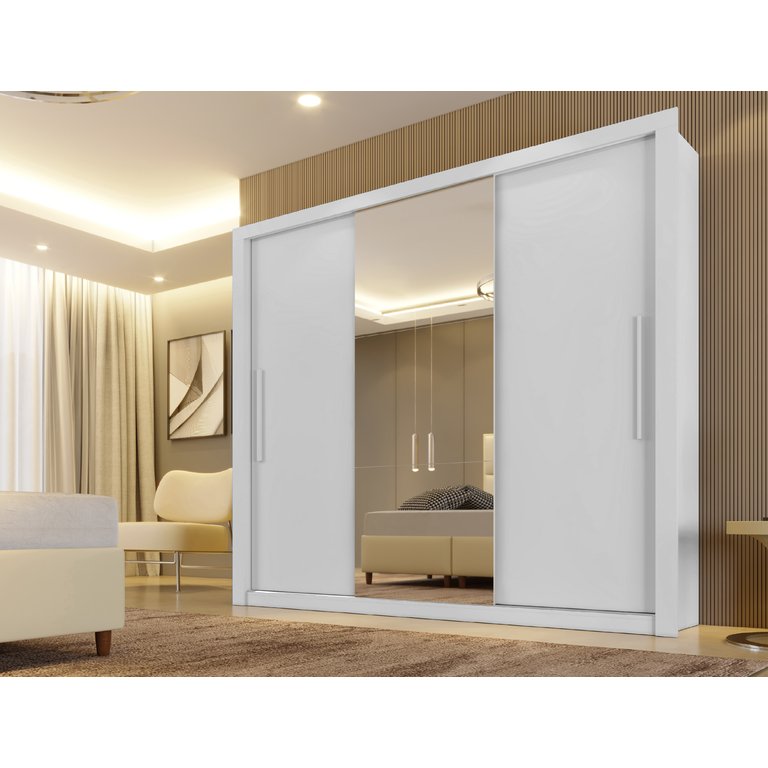 Guarda-roupa Casal 3 Portas 4 Gavetas com Espelho Panamá Sallêto Móveis Branco