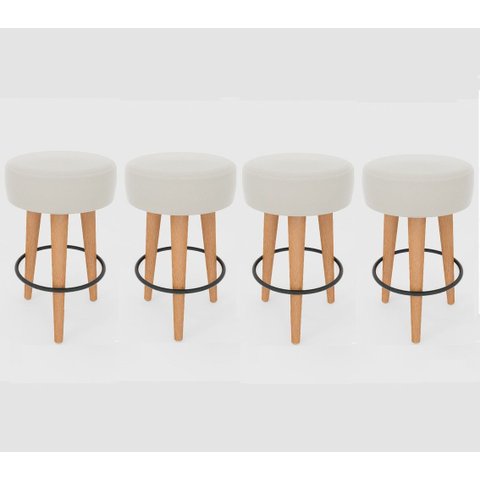 Kit 4 Banqueta Média Cozinha 60cm Estofada Off-white Madeira Maciça Urban