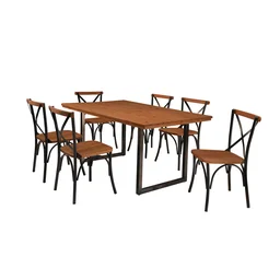 Conjunto Sala de Jantar Industrial 6 Cadeiras Aço Madeira Maciça Laís  - 2