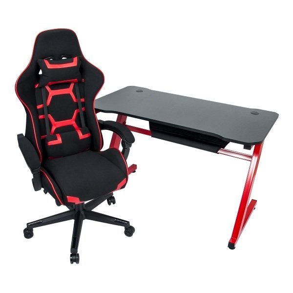 Conjunto Mesa Gamer Pelegrin PEL-003P Preta e Vermelha e Cadeira Gamer Pelegrin PEL-3018 Vermelha