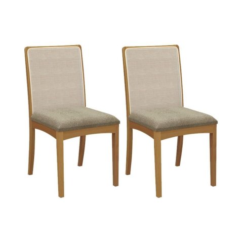 Cadeira Sala de Jantar Lara 2cmm007ca Premium Madeira Maciça Kit 2 Un Carvalho/boucle Bege Fendi/