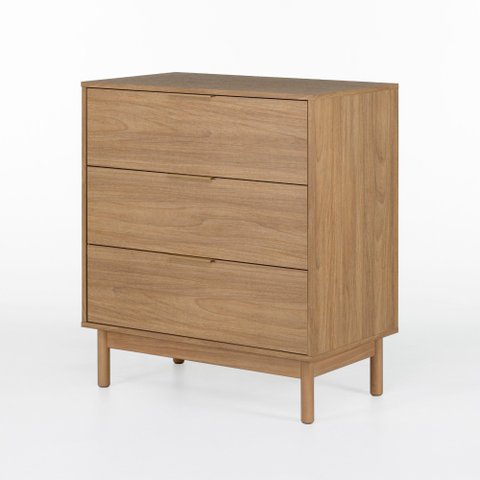 Cômoda Kaki 3 Gavetas 100% MDF Pés de Madeira 80 cm X 45 cm Tauari