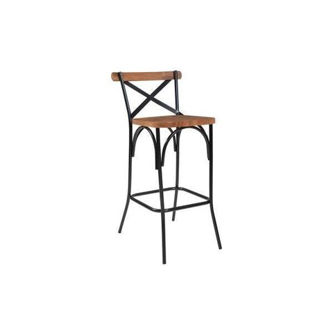 Banqueta Industrial em Aço e Madeira Maciça Laís Preto/Castanho