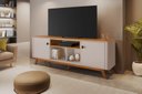 Ver imagem 3 de Rack Oslo 1,80m Ideal para Tv até 70'' Detalhes Curvo e Pés em Madeira Maciça:off / Cinamomo