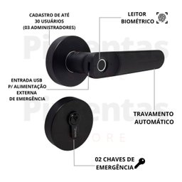 Fechadura Eletrônica Digital Papaiz Sl135 Biometria Preta - 3 Fechadura Eletrônica Digital Papaiz Sl135 Biometria Preta - 3