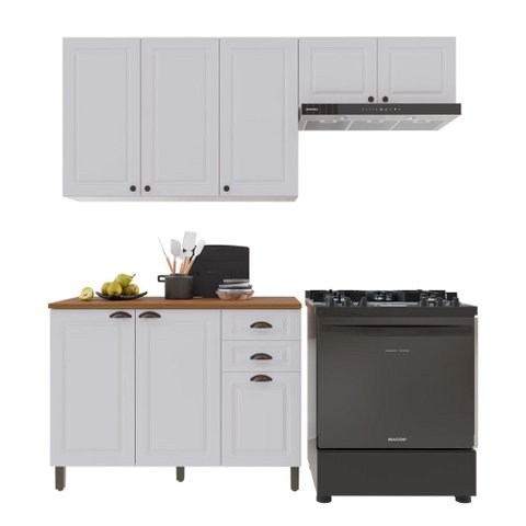 Cozinha Compacta Bariloche 8 Portas 2 Gavetas com Tampo e Pés 100% MDF Branco - Indékes