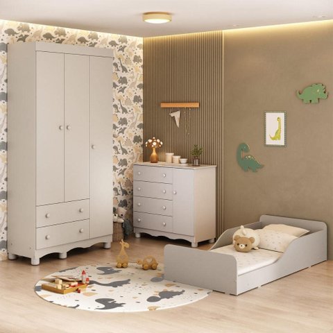 Quarto Infantil Completo com Minicama Montessoriana Dengo Multimóveis MP4878 Off White