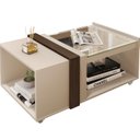 Ver imagem 2 de Mesa de Centro Decorativa e Funcional Tampo em Vidro Rodinha:off-white-havana