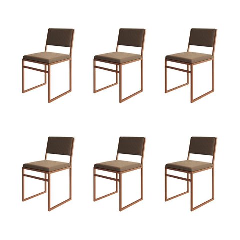 Kit 6 Cadeiras Industrial Isa Veludo Marrom Base Cobre para Mesa Sala Cozinha - Cobre/marrom