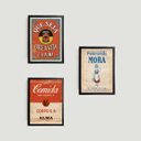 Ver imagem 1 de Kit 3 Quadros Cozinha Vintage 45x34cm - com vidro:Madeira preta