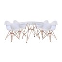 Ver imagem 1 de Conjunto Jantar Mesa Redonda Vidro 90Cm Com 4 Poltronas Brancas Ferro Cobre Cor: Preto