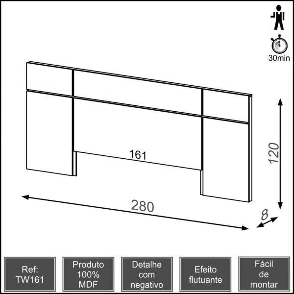 Cabeceira para Cama de Casal em MDF 280cmx120cm Dalla Costa - 3