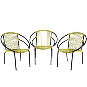 Conjunto 3 Cadeiras Eclipse de Área, Fibra Sintética, Varanda, Artesanal Amarelo - PANERO 15