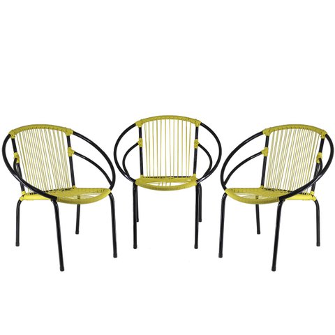 Conjunto 3 Cadeiras Eclipse de Área, Fibra Sintética, Varanda, Artesanal Amarelo - PANERO 15