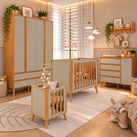 Kit Berço Multifuncional Guarda Roupa e Cômoda Quarto Bebê