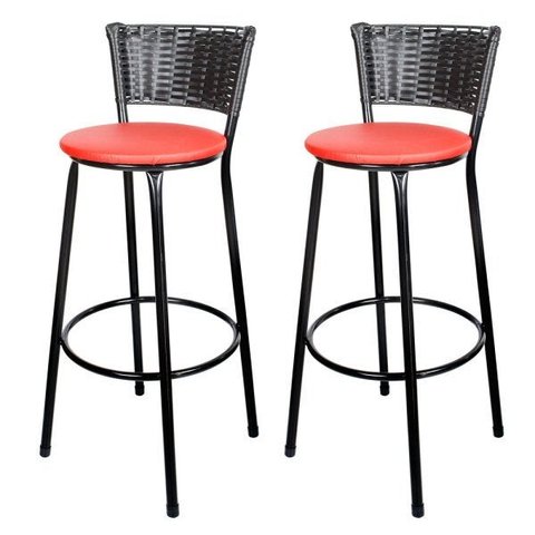 Banquetas Para Cozinha Preto 2Un Assento Vermelho
