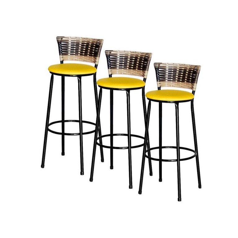 3 Banquetas Alta Para Cozinha Ratan Hawai Cappuccino Premium 