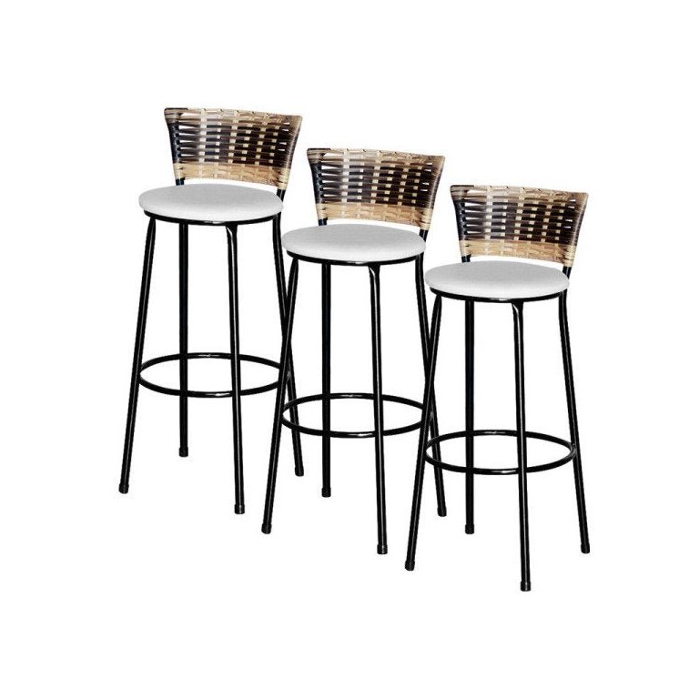 3 Banquetas Alta Para Cozinha Ratan Hawai Cappuccino Premium 
