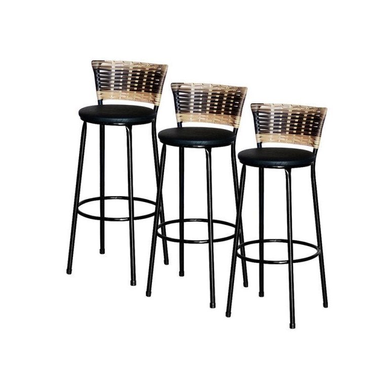 3 Banquetas Alta Para Cozinha Ratan Hawai Cappuccino Premium 