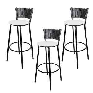 Banquetas Para Cozinha Hawai Preto 3Un Assento Branco