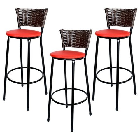 Banquetas Para Cozinha Hawai Café 3Un Assento Vermelho