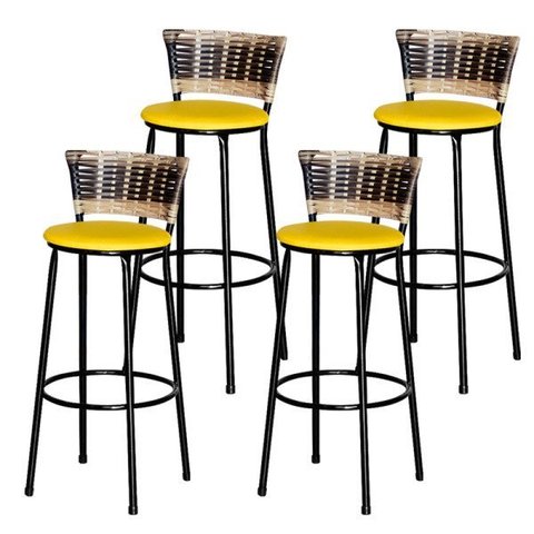 4 Banquetas Alta Para Cozinha Ratan Hawai Cappuccino Premium 